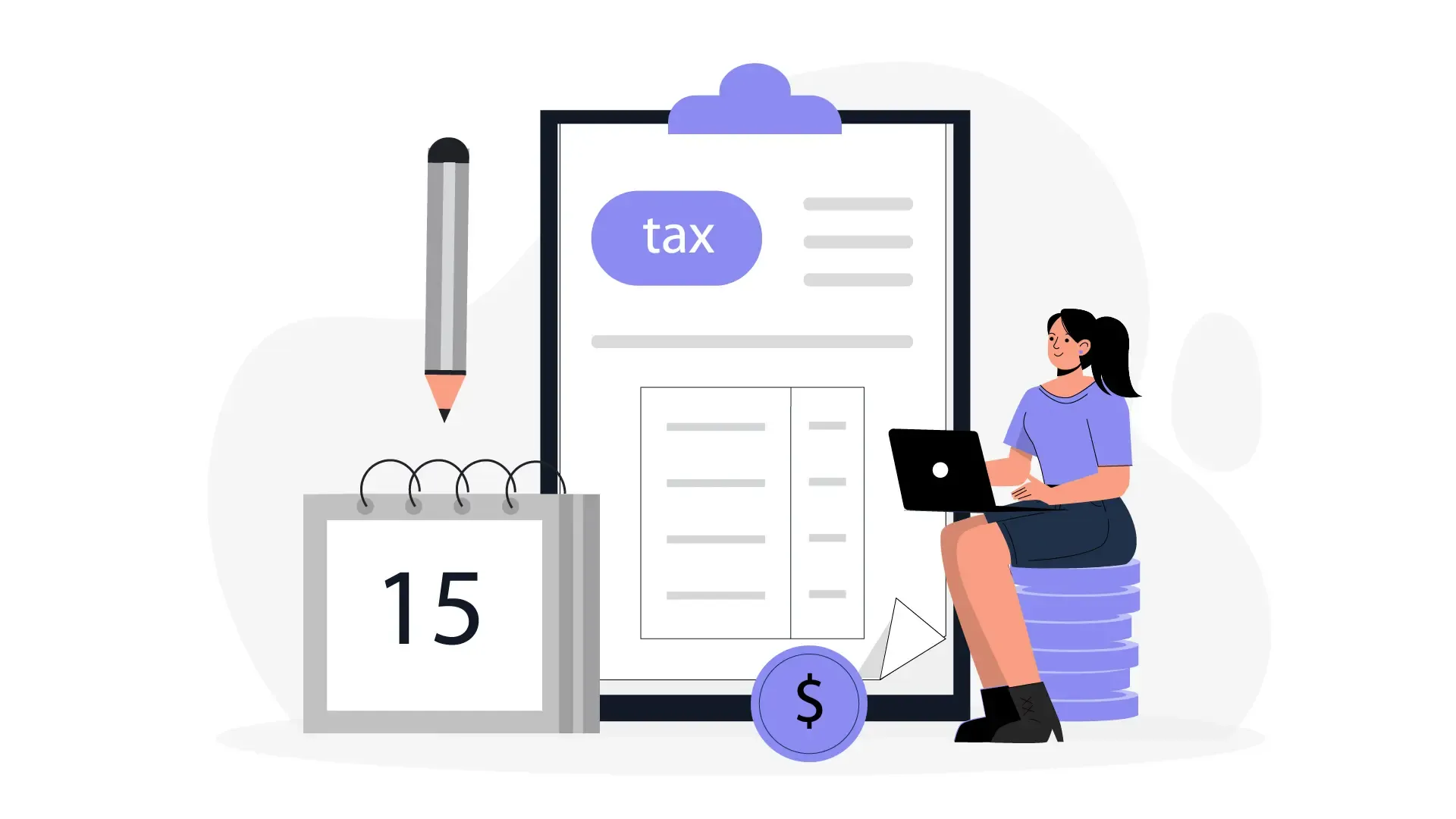 Tax Day Preparation Female with Laptop and Calendar Vector Illustration